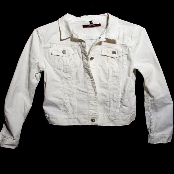 White Denim Distressed Jean Jacket - Picture 1 of 5